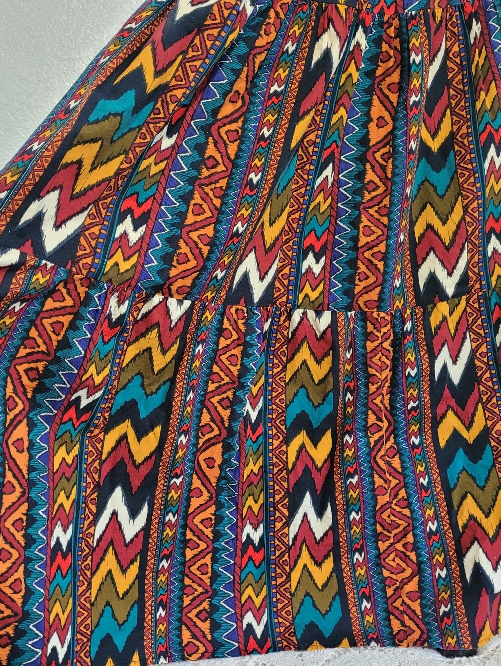 Vintage KWBL Los Angeles Aztec Bohemian Western Tiered Maxi Skirt in Multicolor - Picture 3 of 9